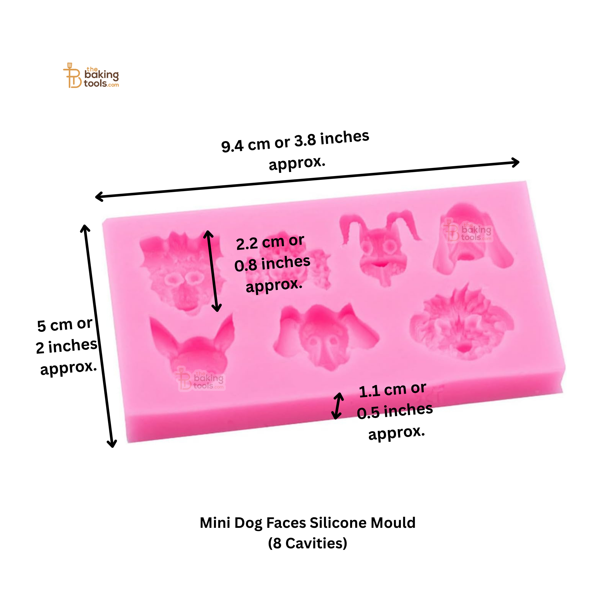 Mini Dog Faces Silicone Mould (8 Cavities) With Dimensions