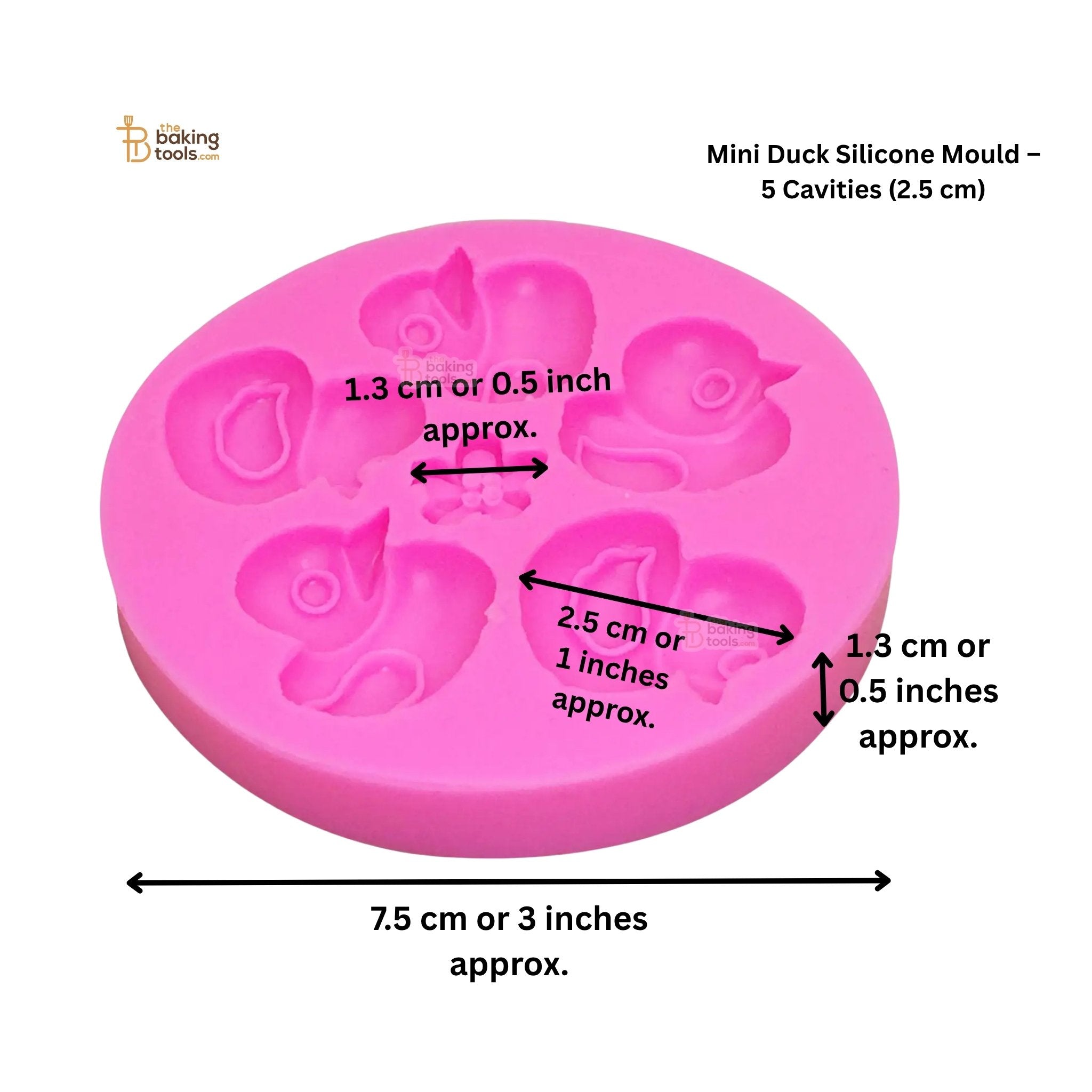 Mini Duck Silicone Mould – 5 Cavities with dimensions