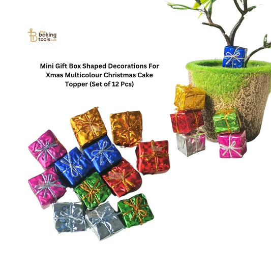 Mini Gift Box Shaped Decorations For Xmas Multicolour Christmas Cake Topper (Set of 12 Pcs) - thebakingtools.com