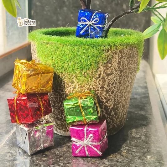 Mini Gift Box Shaped Decorations For Xmas Multicolour Christmas Cake Topper (Set of 12 Pcs) - thebakingtools.com