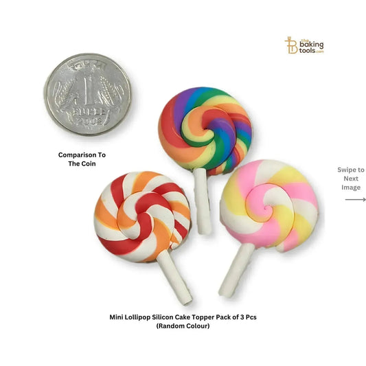 Mini Lollipop Candy Silicone Cake Topper - Pack of 3 Pcs (Random Colour) - thebakingtools.com