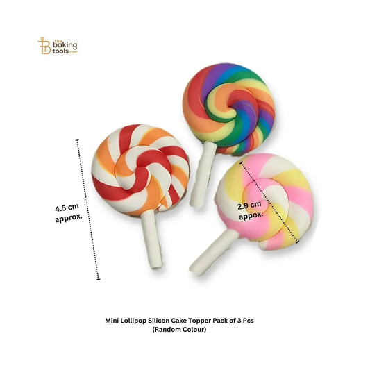 Mini Lollipop Candy Silicone Cake Topper - Pack of 3 Pcs (Random Colour) - thebakingtools.com