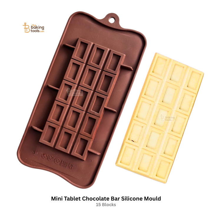 Silicone mould for mini tablet chocolate bars with a white background