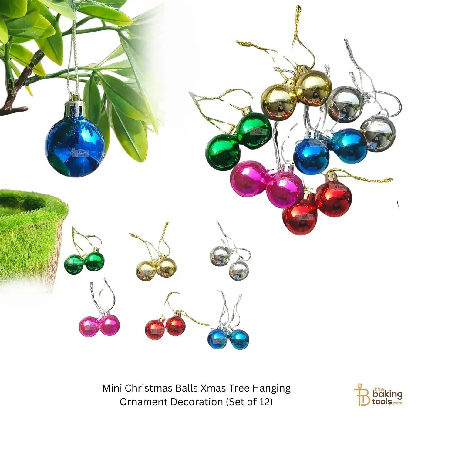 Mini Christmas Balls Xmas Tree Hanging Ornament Decoration (Set of 12) - thebakingtools.com