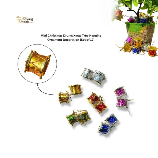 Mini Christmas Drums Xmas Tree Hanging Ornament Decoration (Set of 12) - thebakingtools.com
