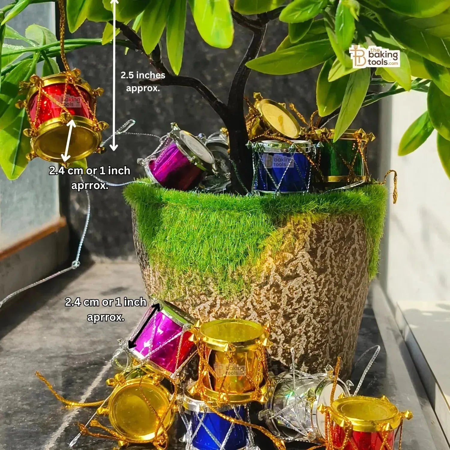 Mini Christmas Drums Xmas Tree Hanging Ornament Decoration (Set of 12) - thebakingtools.com