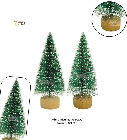 Set of two mini Christmas trees on wooden bases.