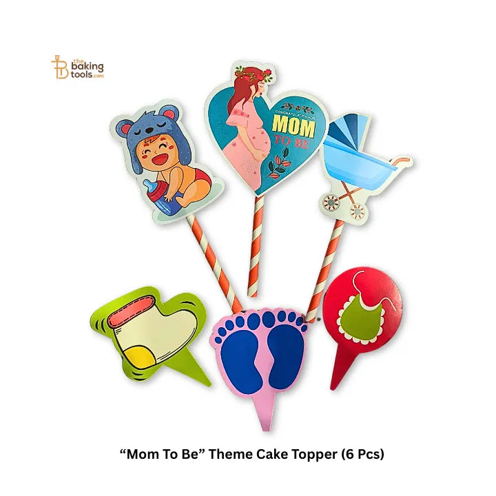 Mom-to-Be Theme Cake Topper (6 Pcs) - thebakingtools.com