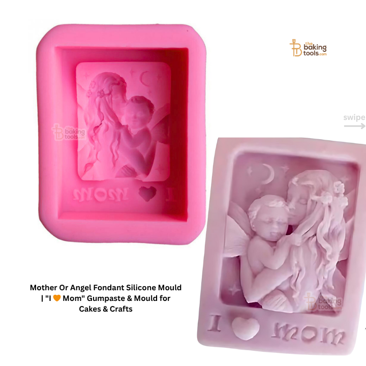 Mother Or Angel Fondant Silicone Mould | "I 🧡 Mom" Gumpaste Mould for Cakes & Crafts