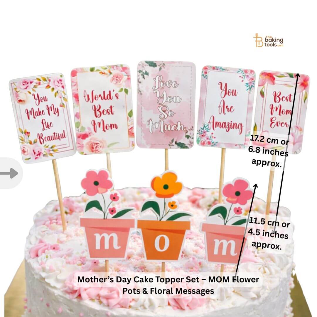 Mother’s Day Cake Topper Set – MOM Flower Pots & Floral Messages