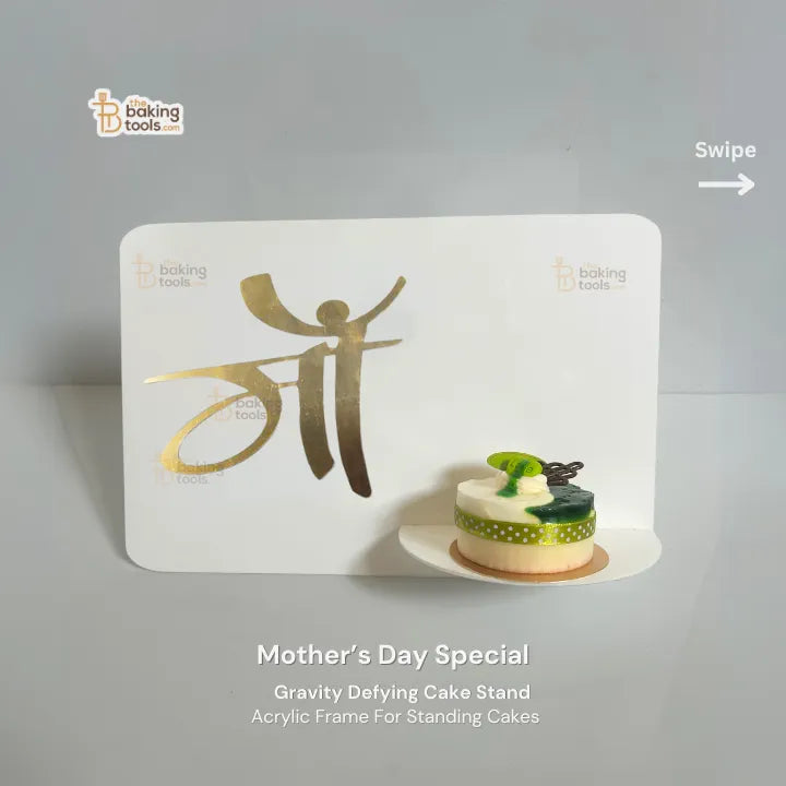 Mother’s Day Special "माँ" Golden Acrylic Cut-out| Gravity Defying Cake Stand | Trending Frame Cake Stand for Half Cake Trend - thebakingtools.com