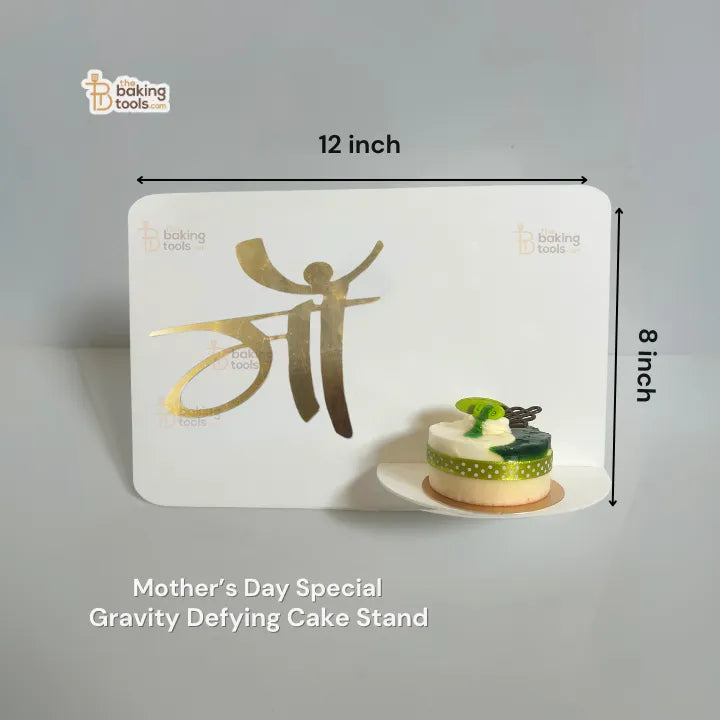 Mother’s Day Special "माँ" Golden Acrylic Cut-out| Gravity Defying Cake Stand | Trending Frame Cake Stand for Half Cake Trend - thebakingtools.com