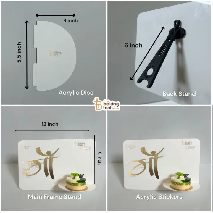Mother’s Day Special "माँ" Golden Acrylic Cut-out| Gravity Defying Cake Stand | Trending Frame Cake Stand for Half Cake Trend - thebakingtools.com