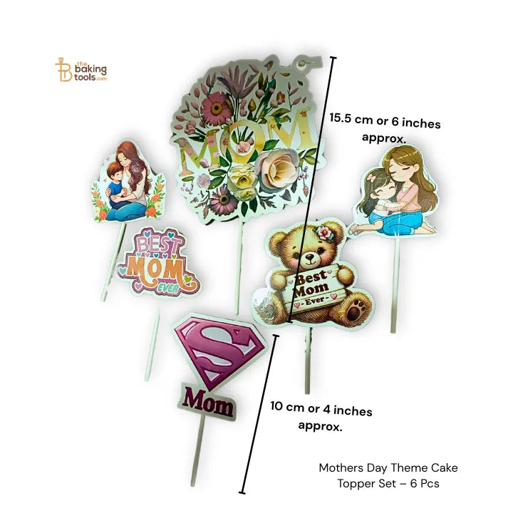 Mothers Day Theme Cake Topper Set – 6 Pcs - thebakingtools.com