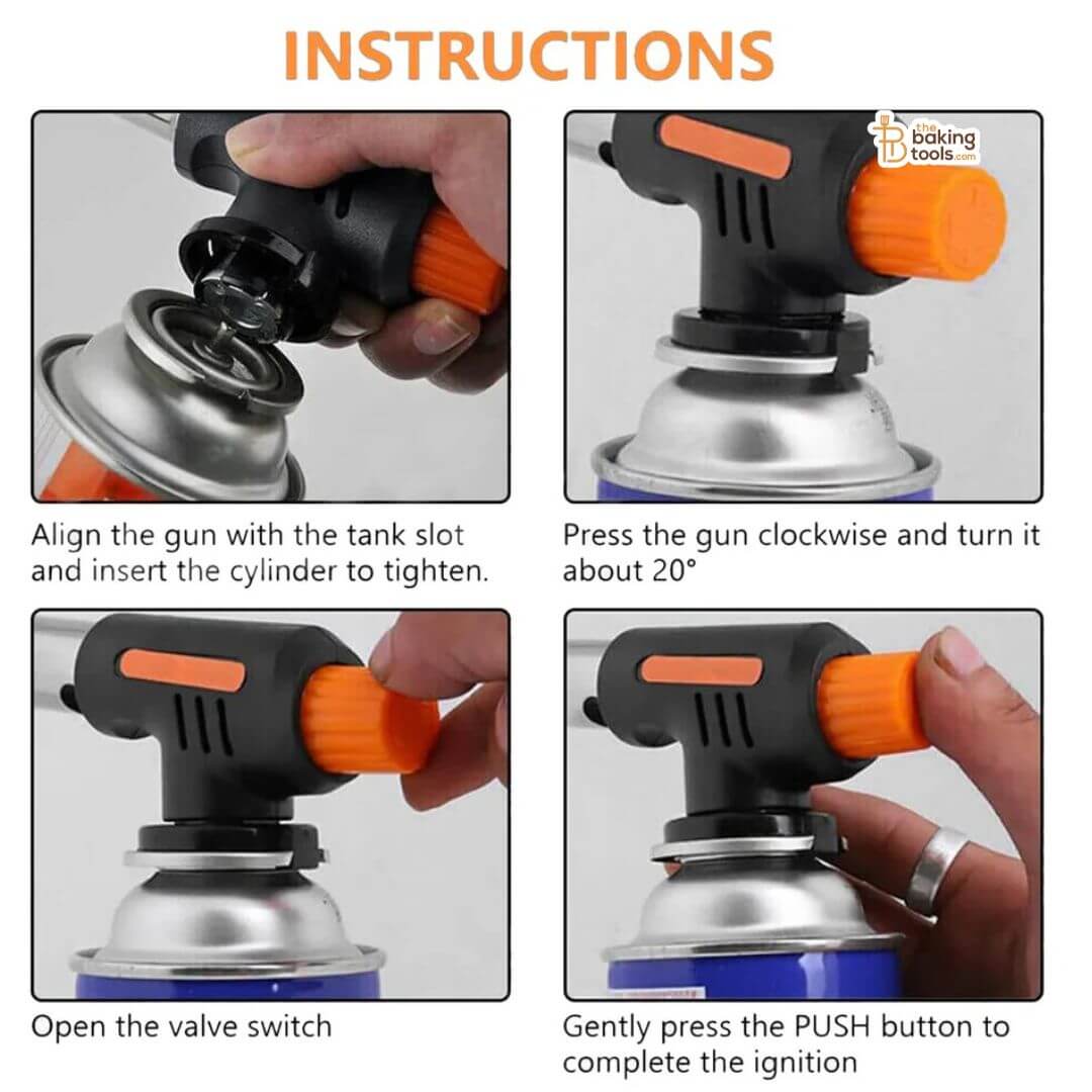 Multi Purpose Torch Piezo Ignition Gas Torch for Baking, BBQ & Caramelizing with instruction to fit methane can.