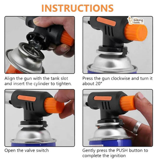 Multi Purpose Torch Piezo Ignition Gas Torch for Baking, BBQ & Caramelizing with instruction to fit methane can.