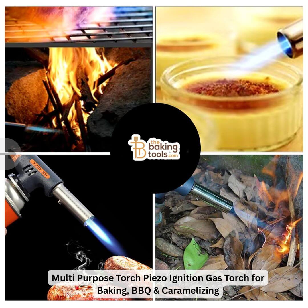 Multi Purpose Torch Piezo Ignition Gas Torch for Baking, BBQ & Caramelizing demonstrating torch
