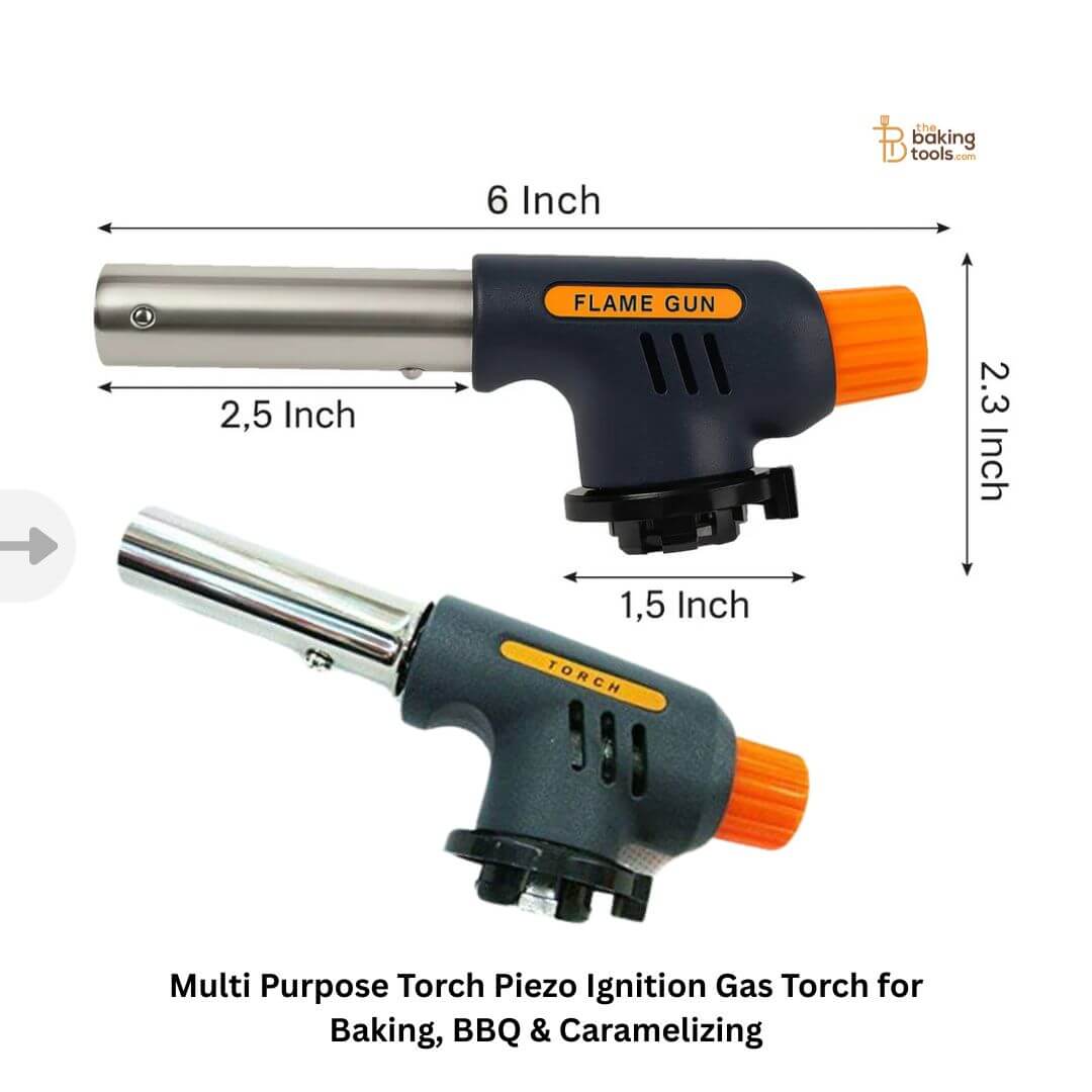 Multi Purpose Torch Piezo Ignition Gas Torch for Baking, BBQ & Caramelizing with measurements