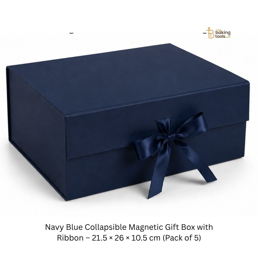 Navy Blue Collapsible Magnetic Gift Hamper Box with Ribbon – 21.5 × 26 × 10.5 cm (Pack of 5)