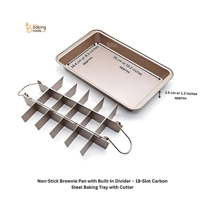 Non-Stick Brownie Pan with Built-In Divider – 18-Slot Carbon Steel Baking Tray with Cutter