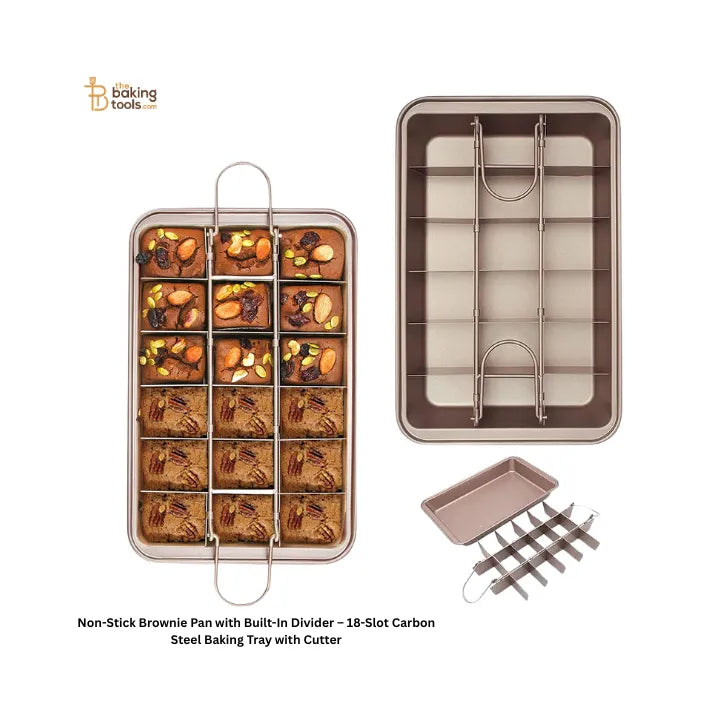 Non-Stick Brownie Pan with Built-In Divider – 18-Slot Carbon Steel Baking Tray with Cutter