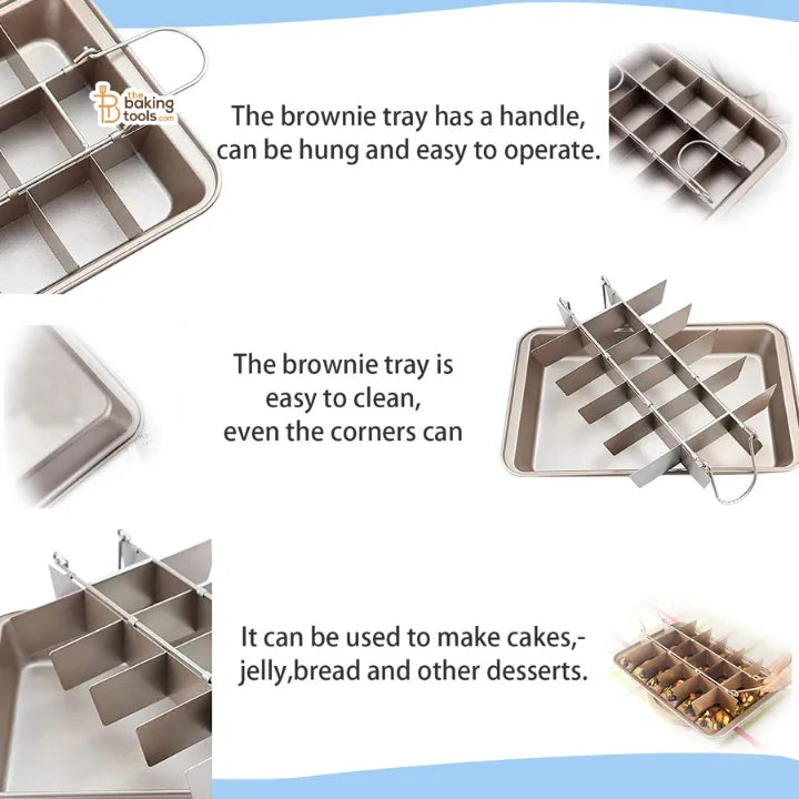 Non-Stick Brownie Pan with Built-In Divider – 18-Slot Carbon Steel Baking Tray with Cutter