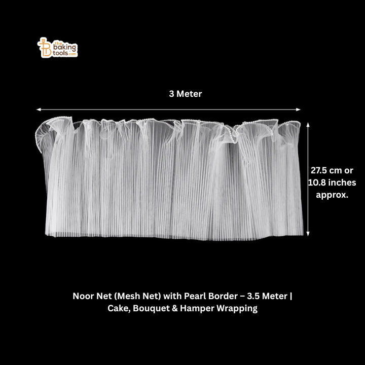Noor Net with Pearl Border measuring 3.5 meters, displayed on a black background.