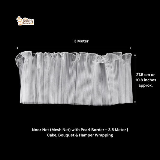 Noor Net with Pearl Border measuring 3.5 meters, displayed on a black background.