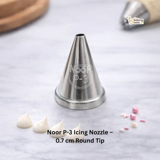 Noor P-3 Icing Nozzle – 0.7 cm Round Tip _ The Baking Tools