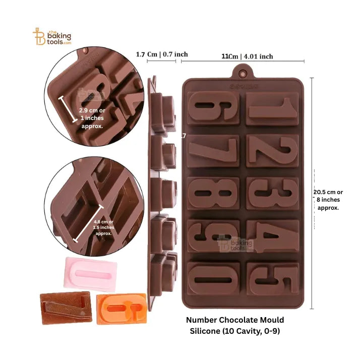 Number Chocolate Mould Silicone (10 Cavity, 0-9) - thebakingtools.com