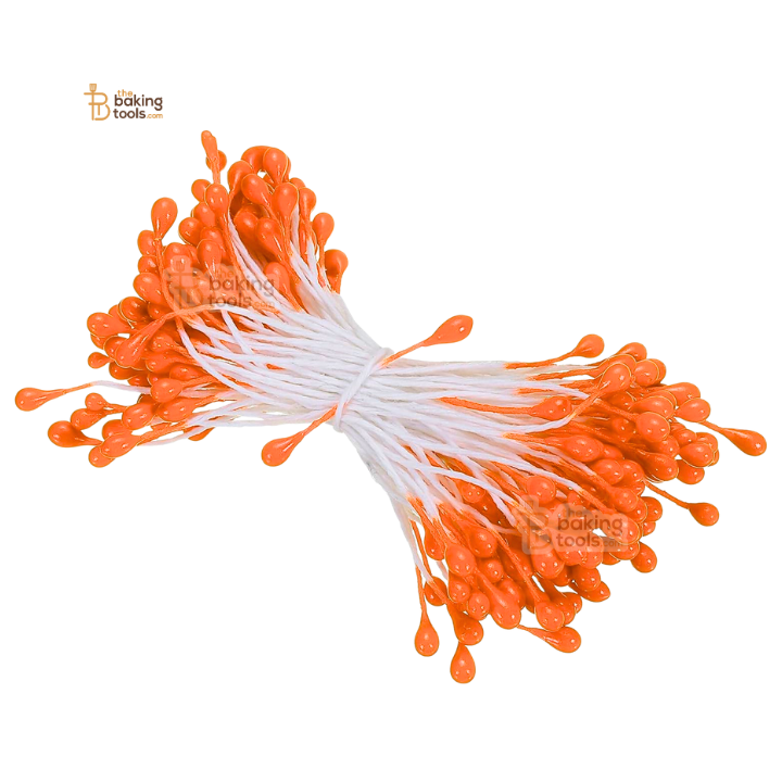 Orange - 150 Pcs Double Headed Pearlized Artificial Flower Stamens Pollens – 5.5cm for Sugar Flowers, Cake Decoration & Craft Making