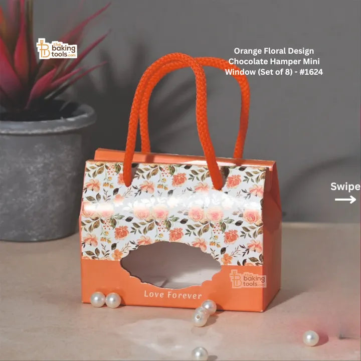 Orange Floral Design Chocolate Hamper Mini Window (Set of 8) #1624 - thebakingtools.com