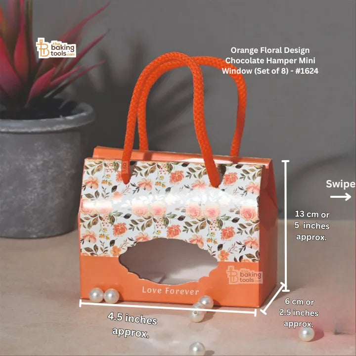 Orange Floral Design Chocolate Hamper Mini Window (Set of 8) #1624 - thebakingtools.com