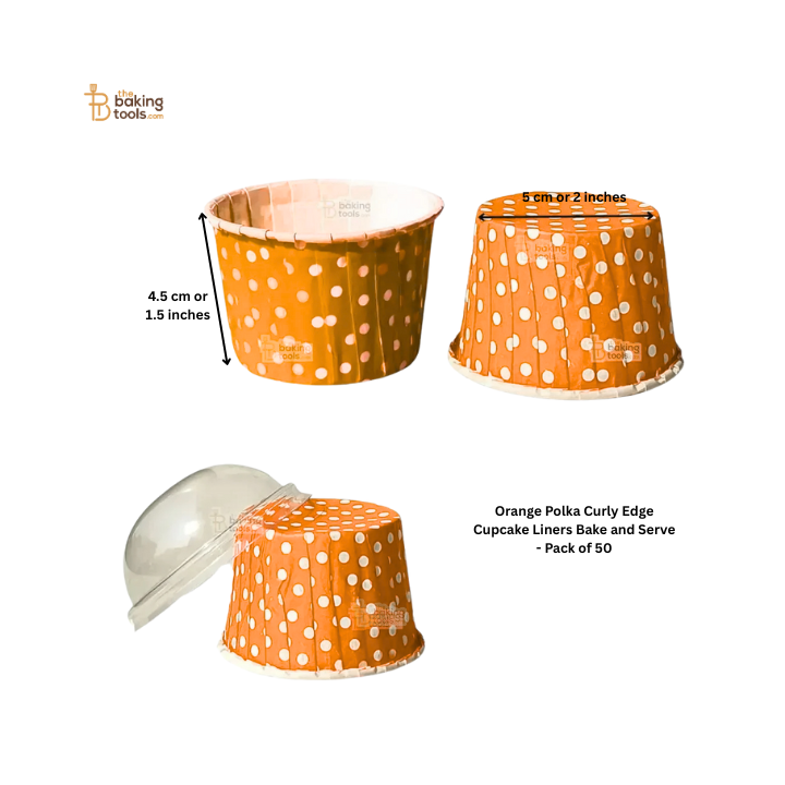 Orange Polka Dot Curly Edge Cupcake Liners Bake And Serve Muffin Cup - Pack of 50