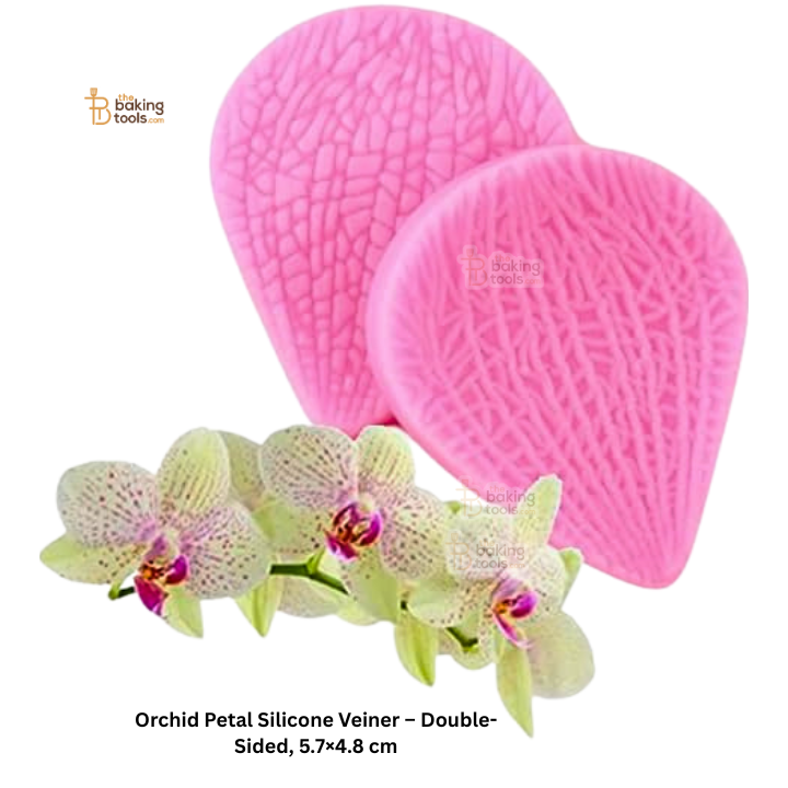 Pink orchid petal silicone veiner with orchids on a white background