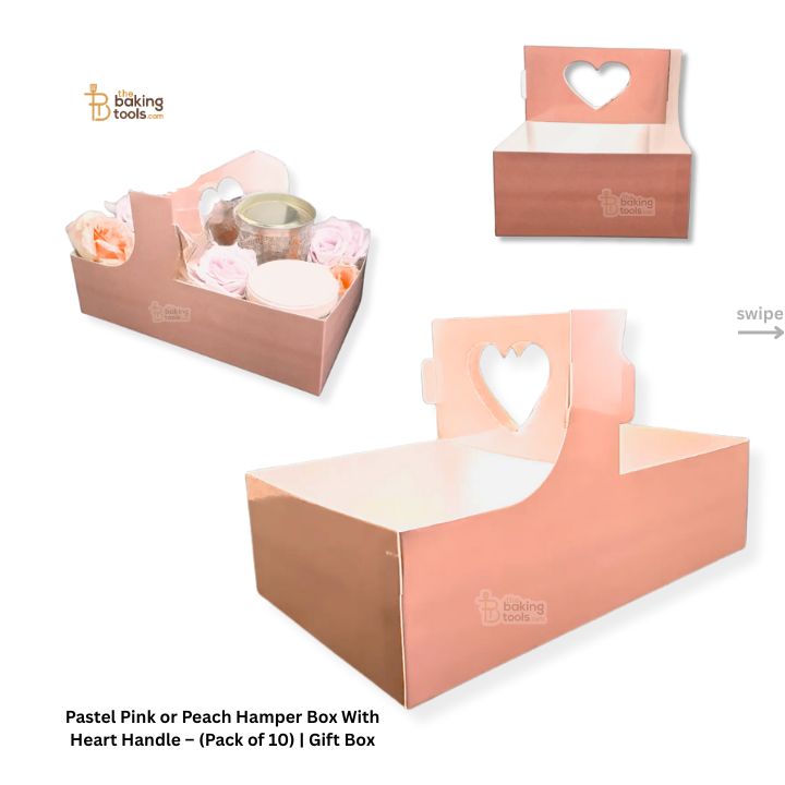 Pastel Pink or Peach Hamper Box With Heart Cutout Handle – (Pack of 10) | Gift Box