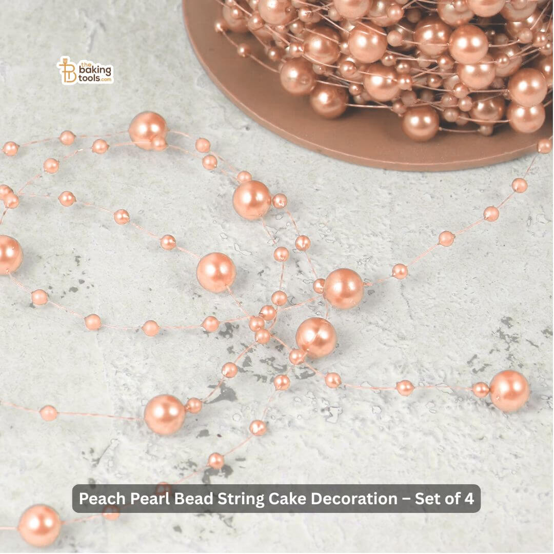 Peach Pearl Bead String Cake Decoration – Set of 4