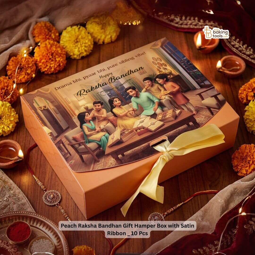Peach Raksha Bandhan Gift Hamper Box with Satin Ribbon _ 10 Pcs