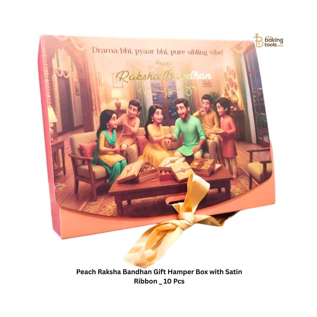 Peach Raksha Bandhan Gift Hamper Box with Satin Ribbon _ 10 Pcs