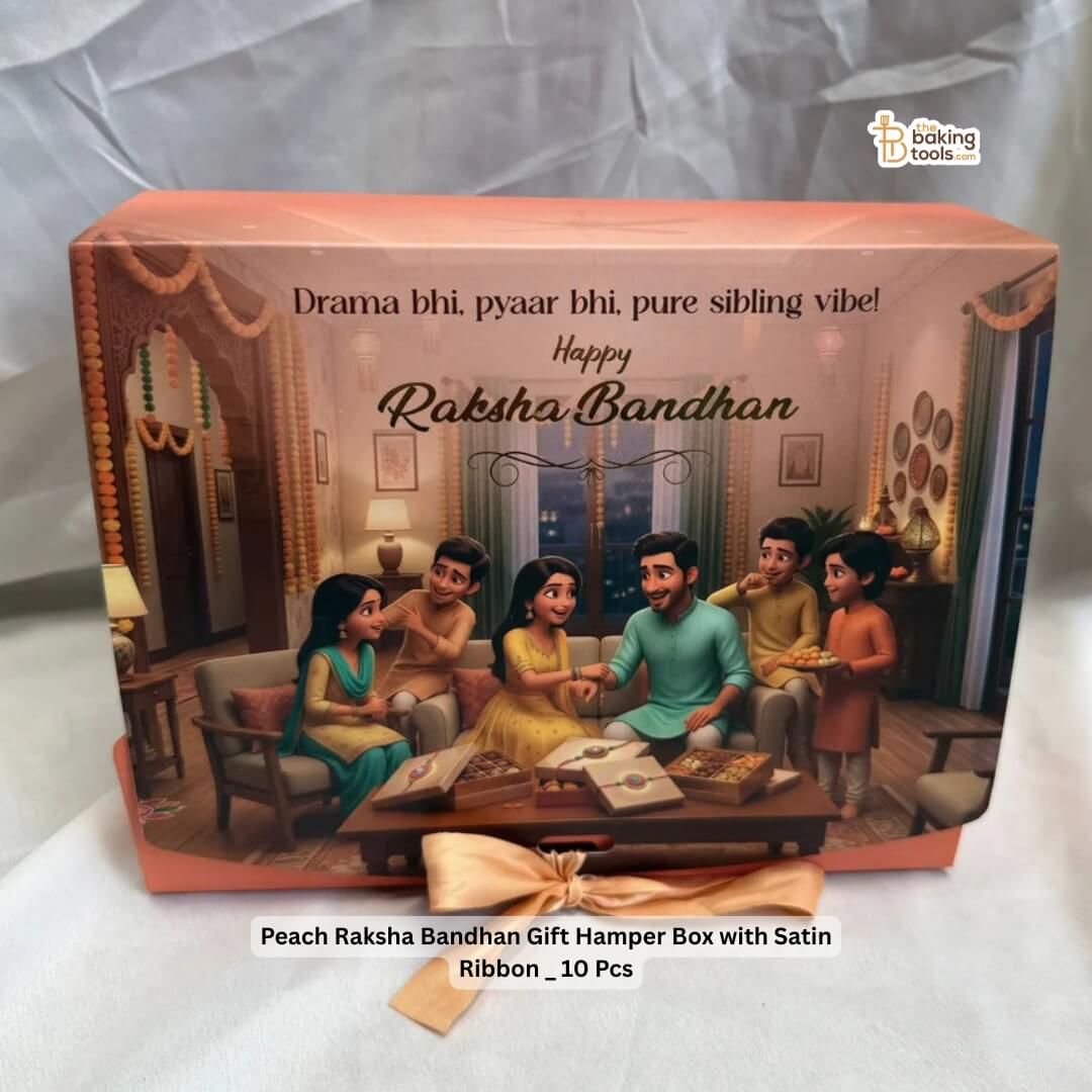 Peach Raksha Bandhan Gift Hamper Box with Satin Ribbon _ 10 Pcs