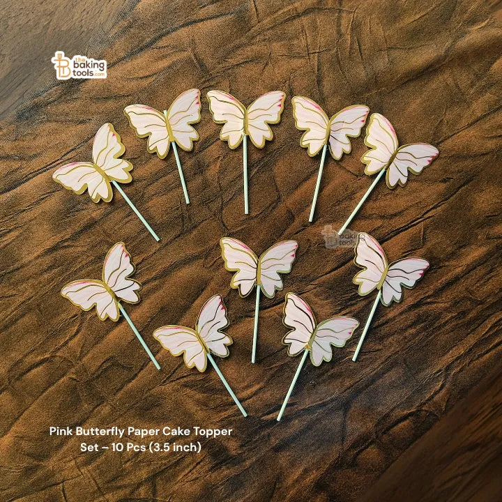 Light Pink Butterfly Paper Cake Topper Set – 10 Pcs (3.5 inch) -002