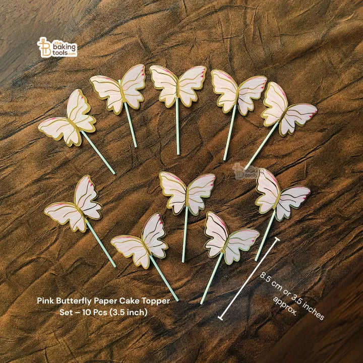Light Pink Butterfly Paper Cake Topper Set – 10 Pcs (3.5 inch) -002