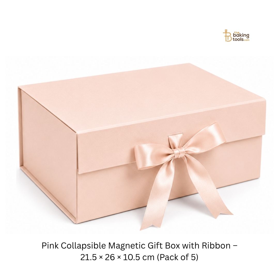 Pink Collapsible Magnetic Gift Hamper Box with Ribbon – 21.5 × 26 × 10.5 cm (Pack of 5)