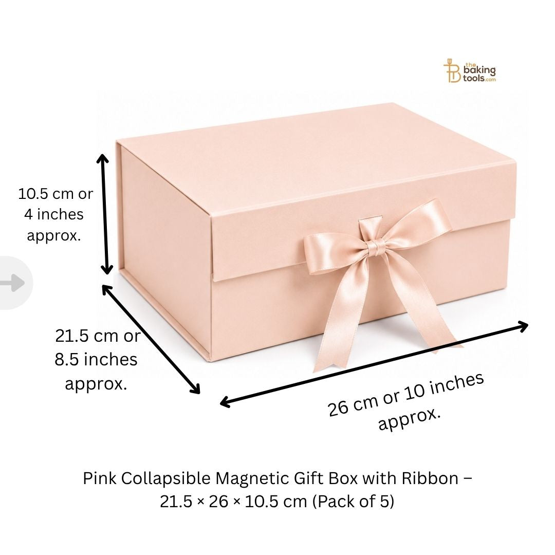 Pink Collapsible Magnetic Gift Hamper Box with Ribbon – 21.5 × 26 × 10.5 cm (Pack of 5)