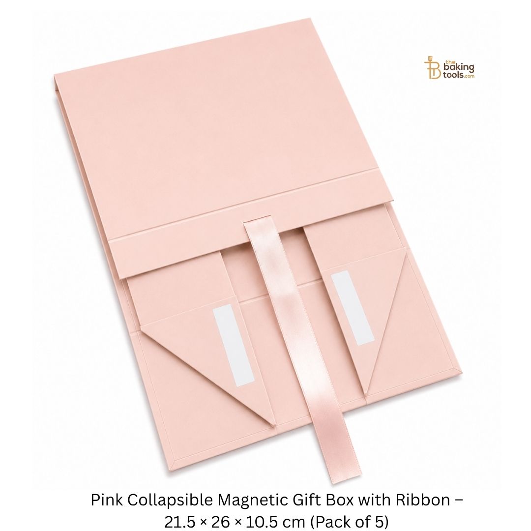 Pink Collapsible Magnetic Gift Hamper Box with Ribbon – 21.5 × 26 × 10.5 cm (Pack of 5)