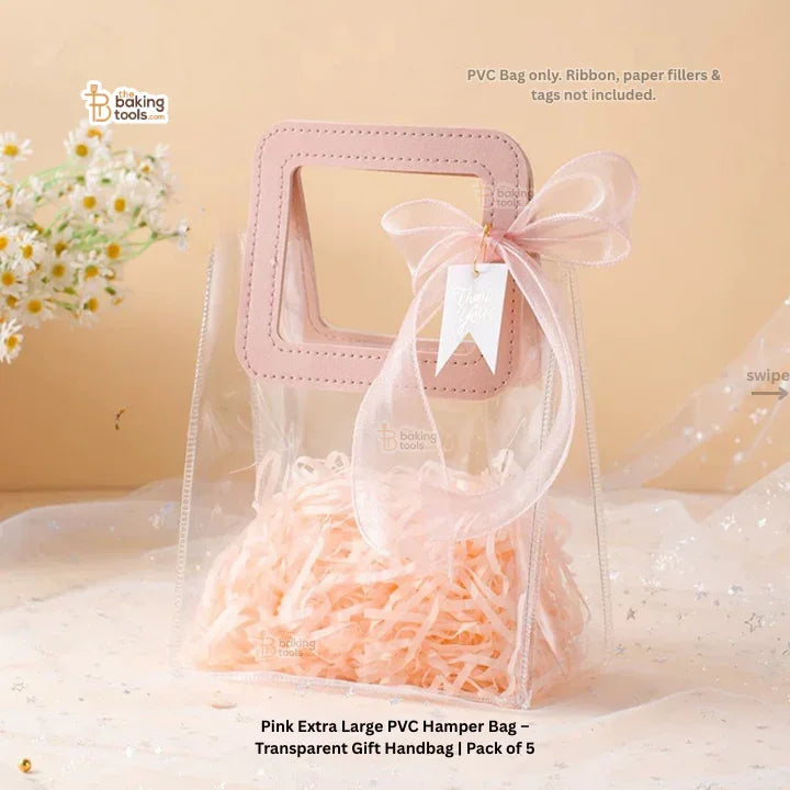 Pink Extra Large PVC Hamper Bag – Transparent Gift Handbag | Pack of 5