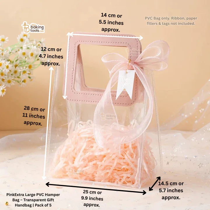 Pink Extra Large PVC Hamper Bag – Transparent Gift Handbag | Pack of 5