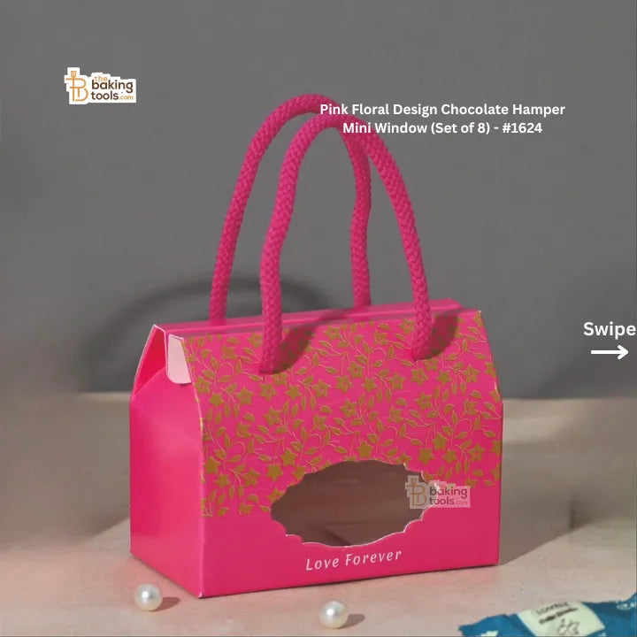 Pink Floral Design Chocolate Hamper Mini Window (Set of 8) #1624 - thebakingtools.com