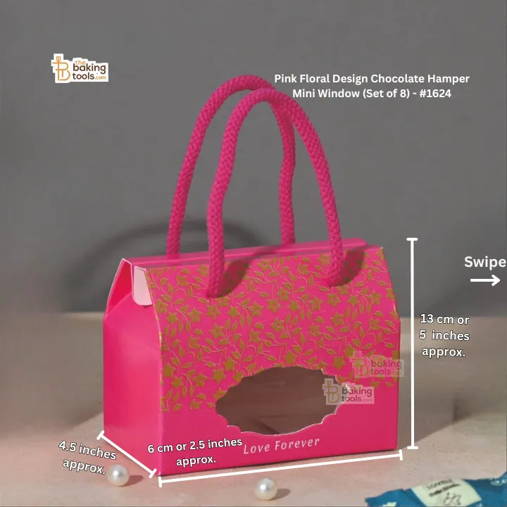 Pink Floral Design Chocolate Hamper Mini Window (Set of 8) #1624 - thebakingtools.com