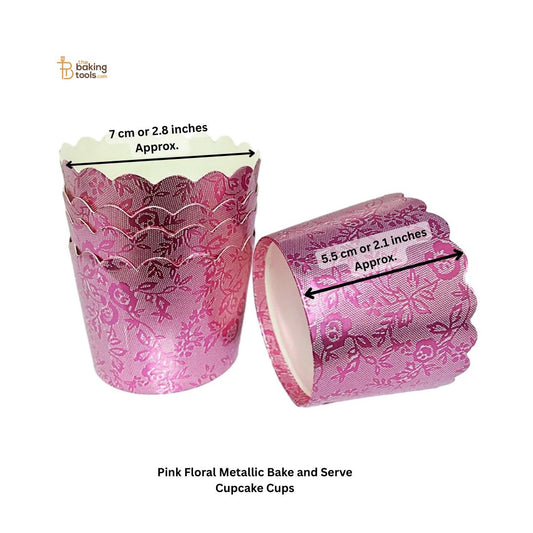 Pink Floral Metallic Bake and Serve Cupcake Cups - The Baking Tools